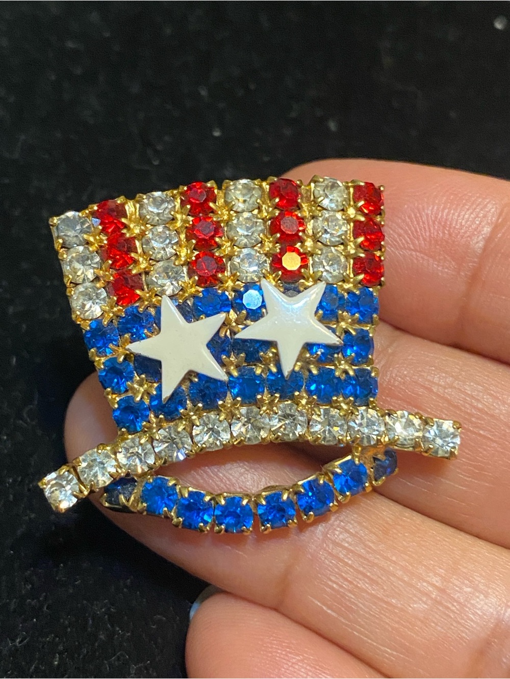 Vintage U.S.A Patriotic rhinestones top hat